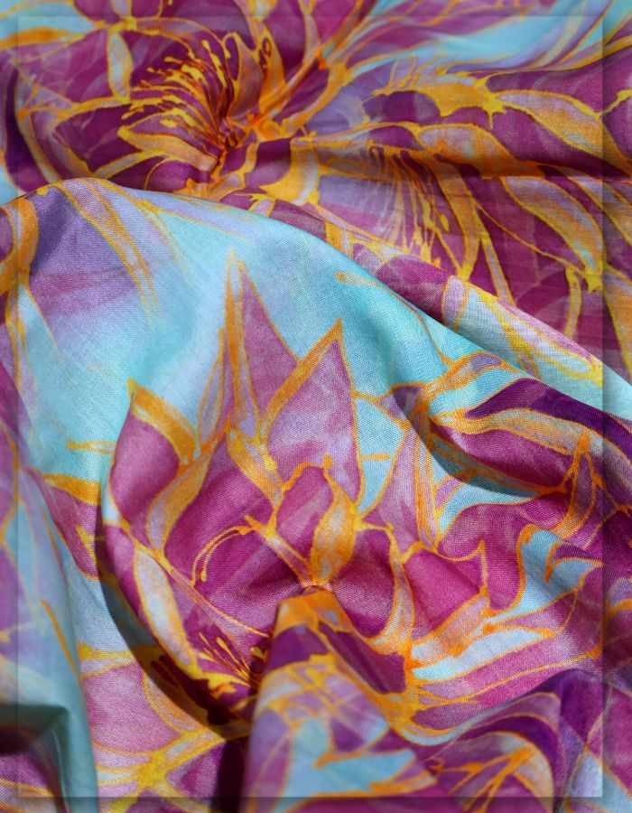 Aqua Purple Lotus Printed Cotton Yard MF123-spao-7750-18482