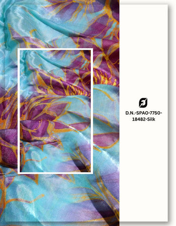 Aqua Purple Lotus Print Gaji Silk Yard MF115-spao-7750-18482