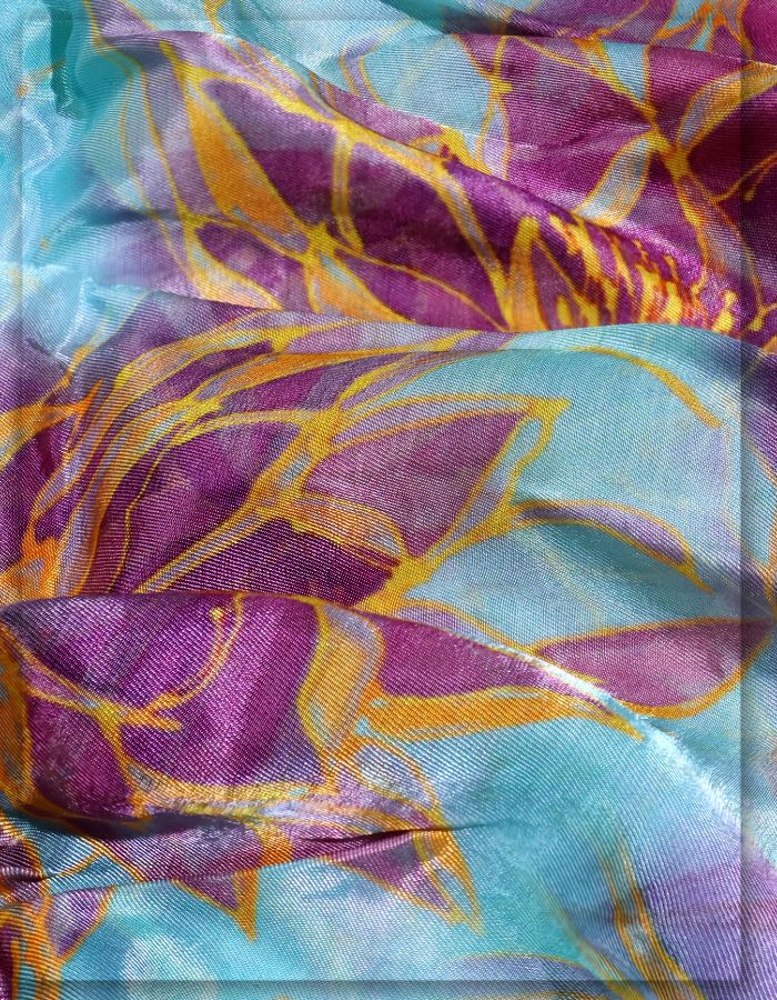 Aqua Purple Lotus Print Gaji Silk Yard MF115-spao-7750-18482