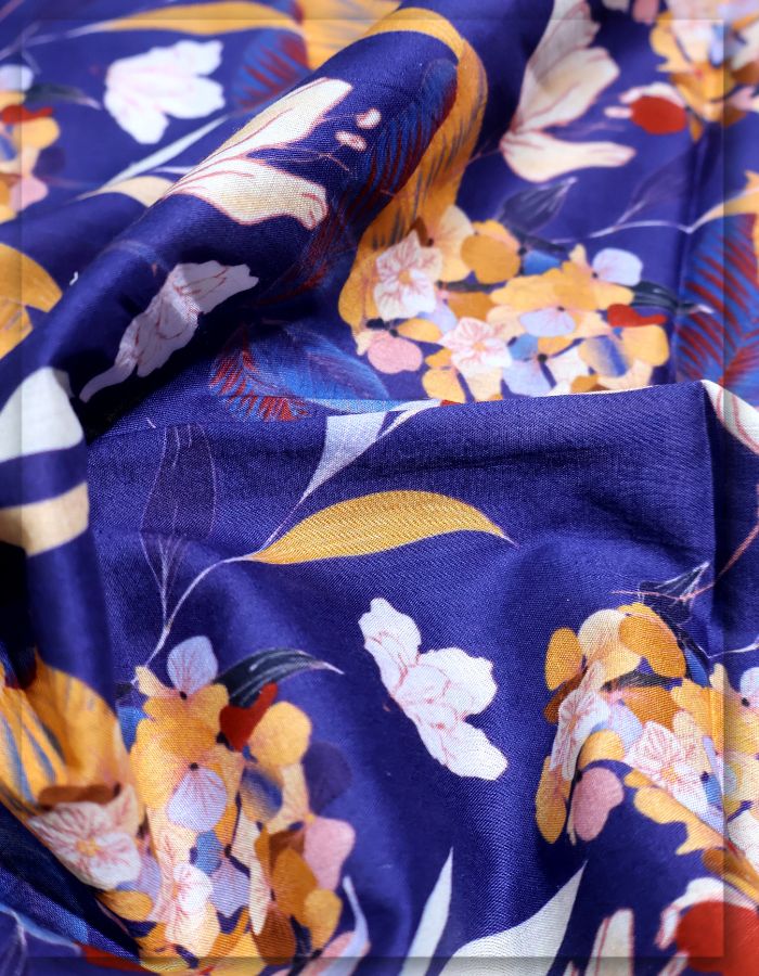 Dark Blue Autumn Floral Printed Cotton MF123-spao-7750-18517
