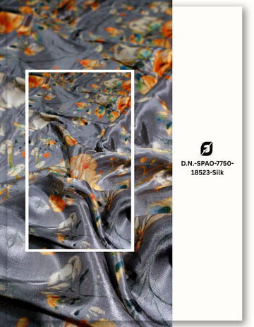 Slate Grey Orange Floral Print Gaji Silk MF115-spao-7750-18523