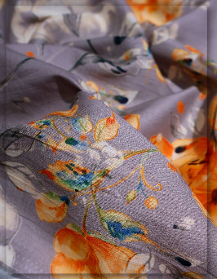 Slate Grey Orange Floral Printed Cotton MF123-spao-7750-18523