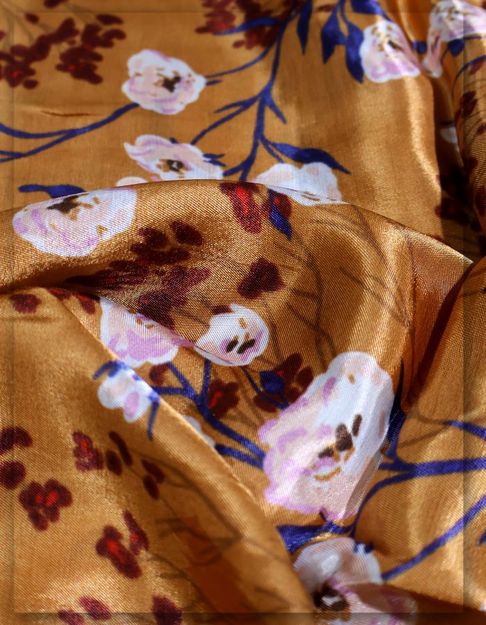 Beige White Blossom Print Gaji Silk Yard MF115-spao-7750-18524