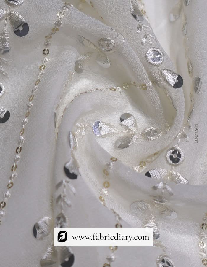 Cross-lining sequin fabric with viscose thread embroidery – modern fashion textile