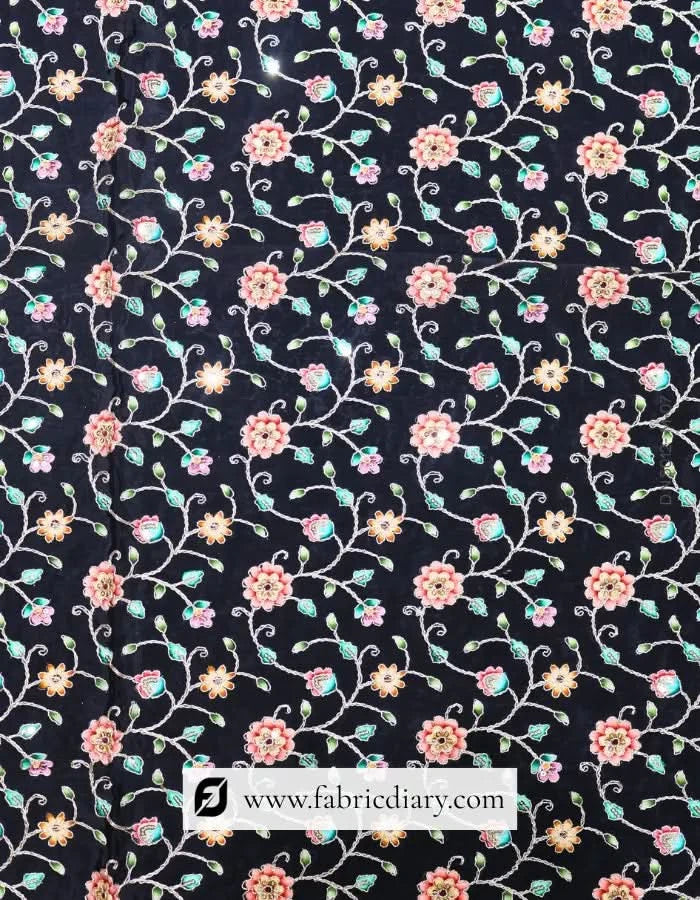 Position print embroidery fabric inspired by Falguni Shane Peacock and Issey Miyake