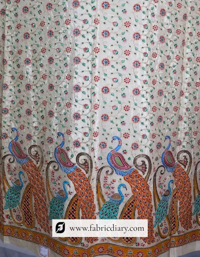 Position print embroidery fabric inspired by Sabyasachi Mukherjee and Donatella Versace