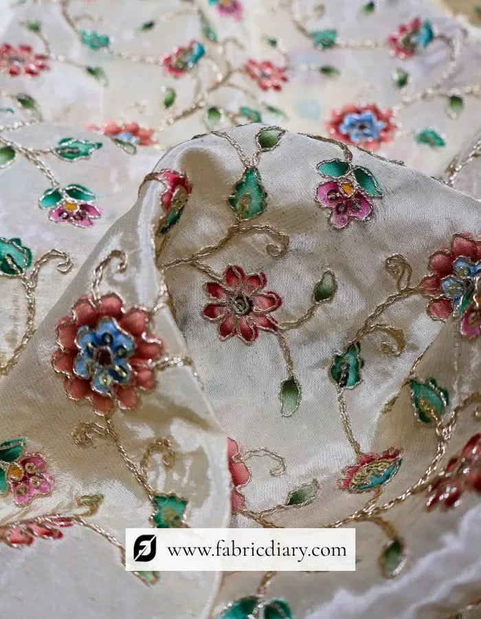 Position print embroidery fabric inspired by Manish Malhotra and Michael Kors