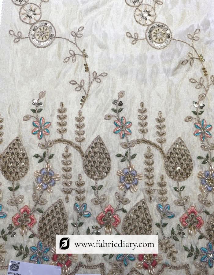 Dyeable Bridal Embellished Lace with Beads, Sequins , Zari & Cording Premium Trim for Wedding Wear #14501