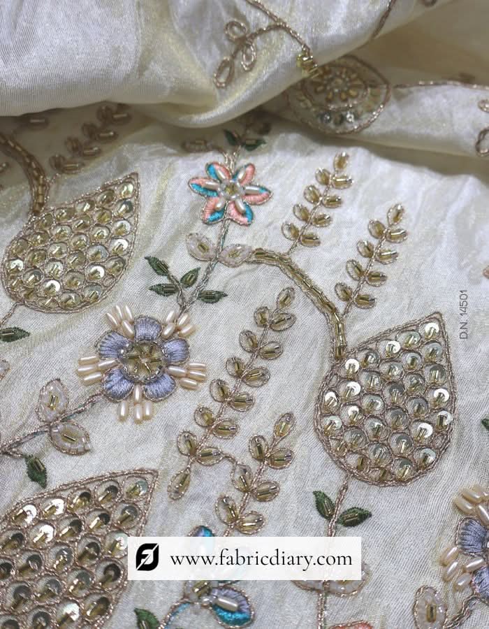 Dyeable Bridal Embellished Lace with Beads, Sequins , Zari & Cording Premium Trim for Wedding Wear #14501