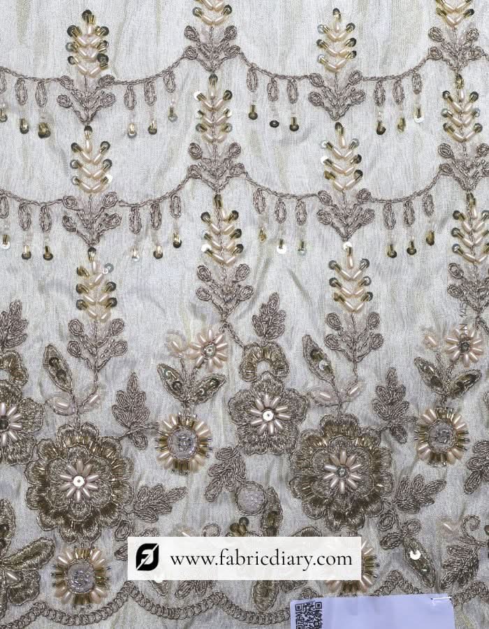 Dyeable beaded embroidery lace trim with zari for lehenga hem