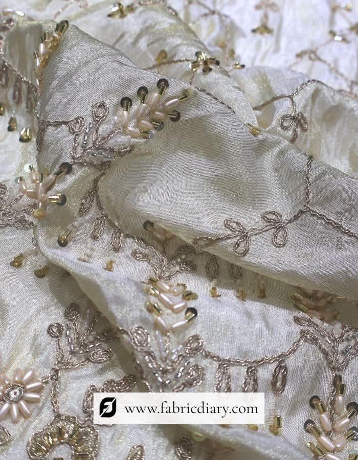 Dyeable beaded embroidery lace trim with zari for lehenga hem