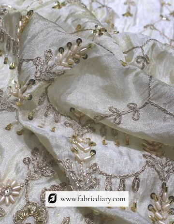 Dyeable beaded embroidery lace trim with zari for lehenga hem