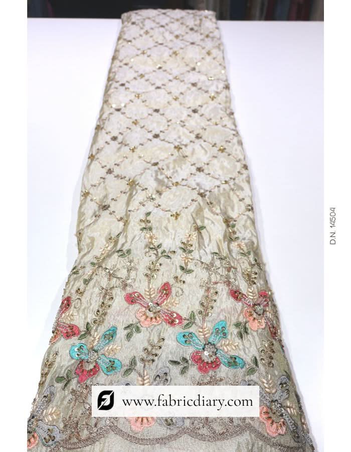 Bridal lehenga border with colorful hand embroidery