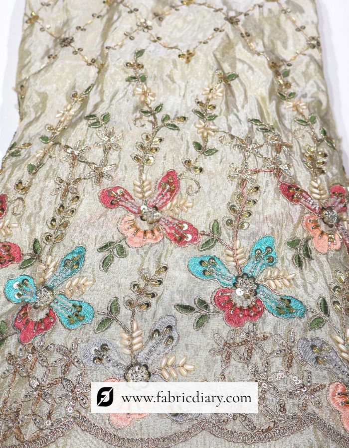 Multicolor embellished lace border with rich beading