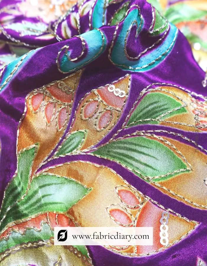 Designer floral position printed fabric on display rack