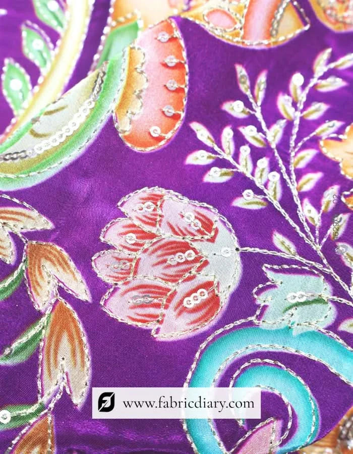 Designer floral position printed fabric on display rack