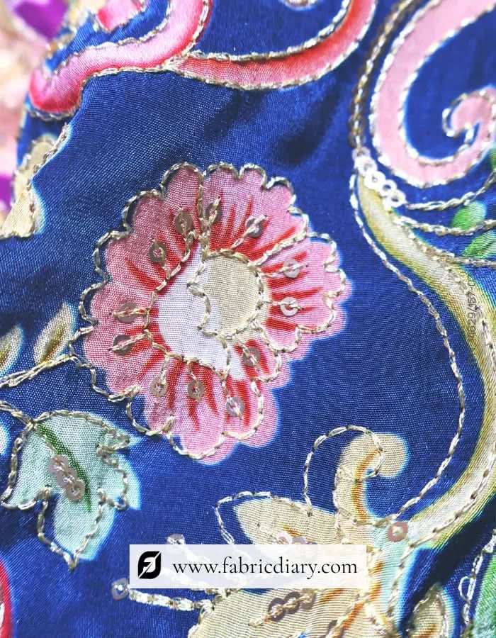 Luxurious floral position fabric layered in 3D folds