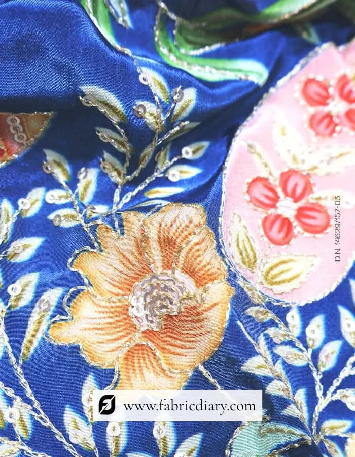 Floral position print fabric used in luxury ethnic wear
