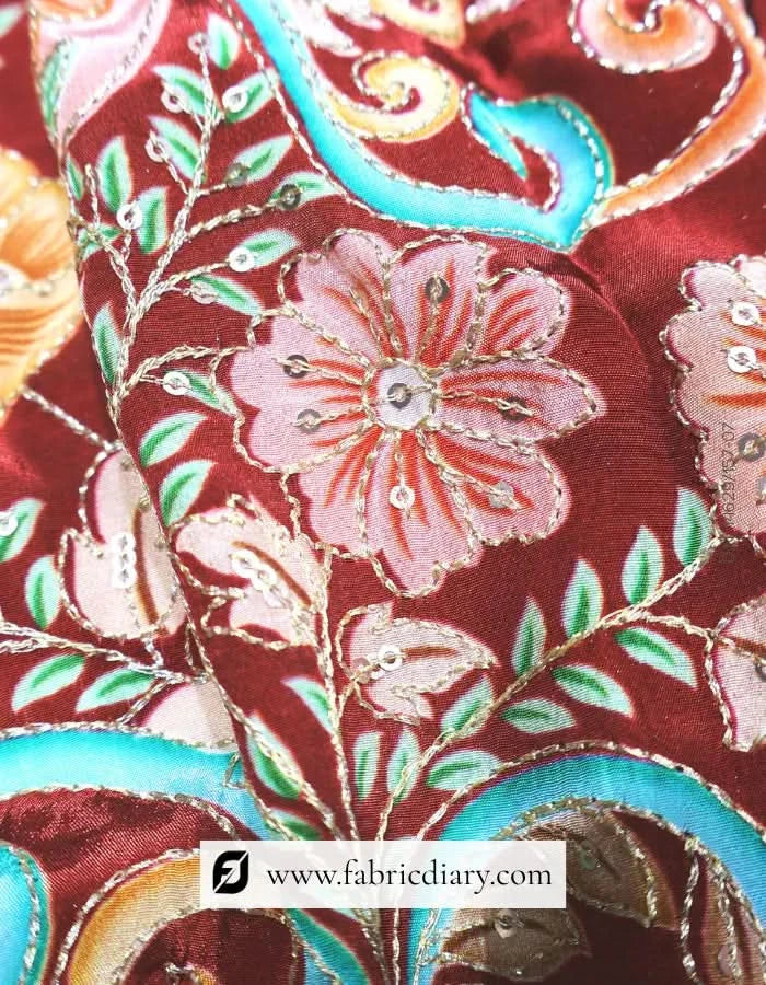 Premium cotton floral panel fabric shown in daylight