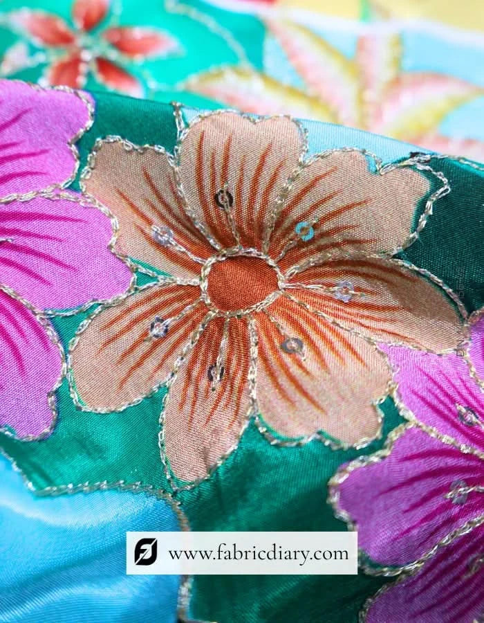 Teal Blue Border Cotton Fabric for Canadian Sewing