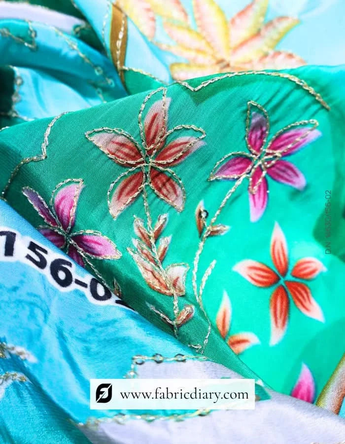 Teal Blue Border Cotton Fabric for Canadian Sewing