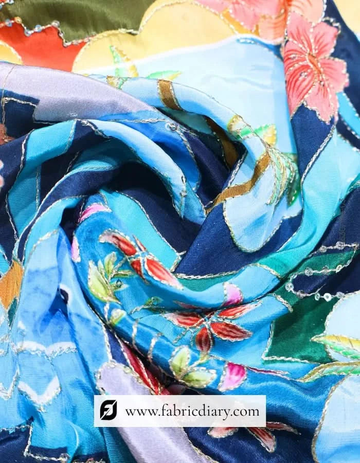 Azure Haute couture embroidery textile, Fashion fabric for boutiques & Printed fabric for dresses