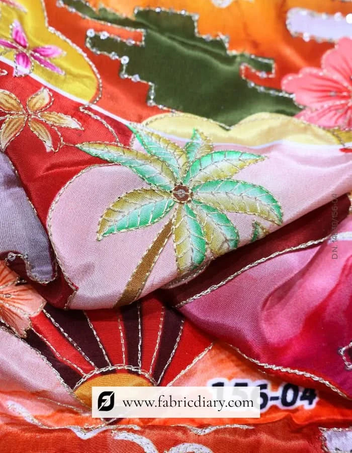 Orange Embroidered textile for export, Plain and printed fabric & Wholesale fabric online