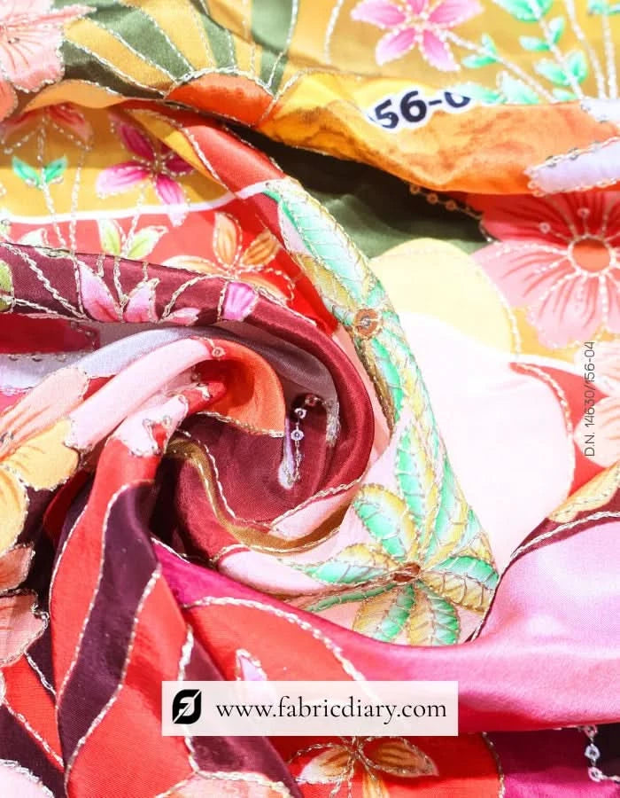 Orange Buy designer fabric, Bulk embroidery fabric India & Export quality fabric