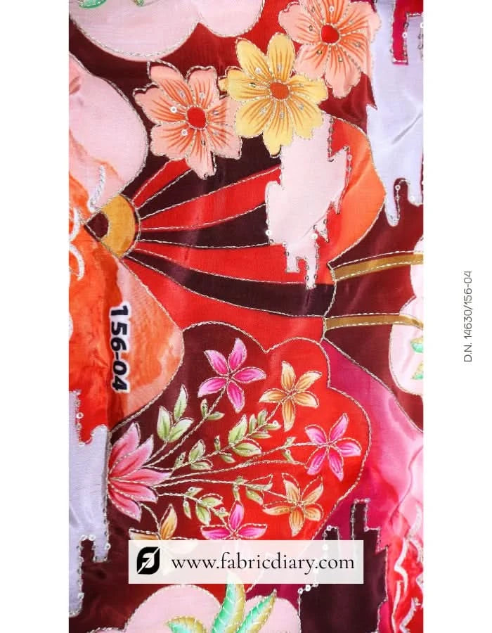 Orange Bulk embroidery fabric India, Embroidery fabric online & Online fabric