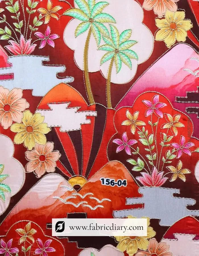 Orange Placement Print Fabric UK for Dresses