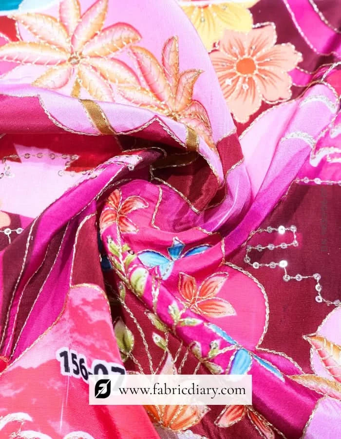 Blue Haute couture embroidery textile, Luxury ethnic fabric & Abaya and kaftan fabric