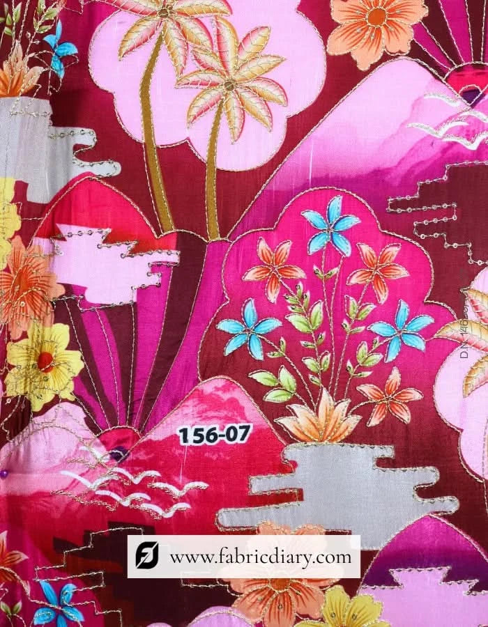 Blue Panel printed fabric, Buy designer fabric & Luxury ethnic fabric