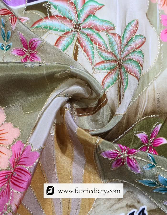 Blue Haute couture embroidery textile, Bulk embroidery fabric India & Panel printed fabric