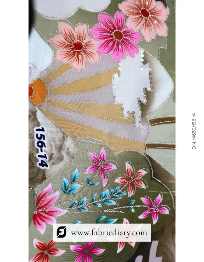 Blue Embroidered textile for export, Wholesale fabric online & Printed fabric for dresses
