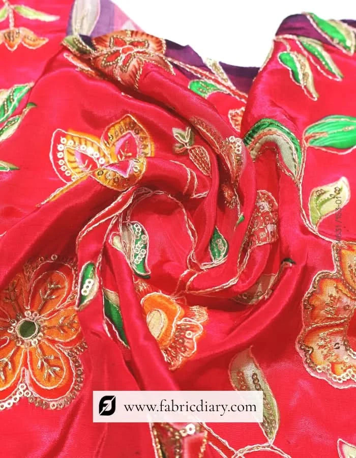 Vivid Crimson Floral Panel Print Fabric – Buy Online in Andhra Pradesh #14631 /153-01