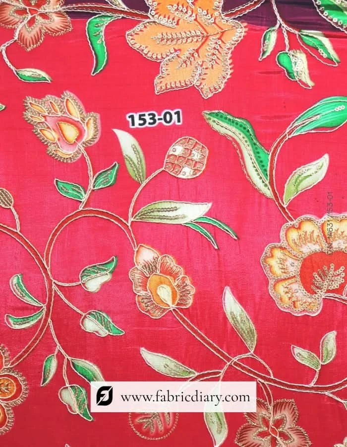 Crimson red floral position print fabric roll for tailoring