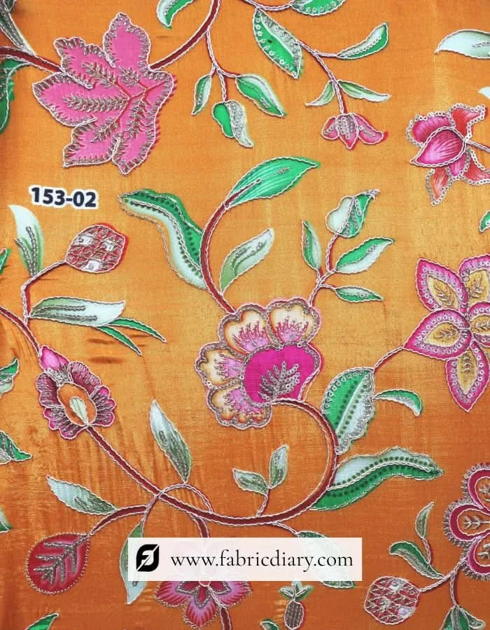 Bihar-inspired grey-orange engineered print fabric