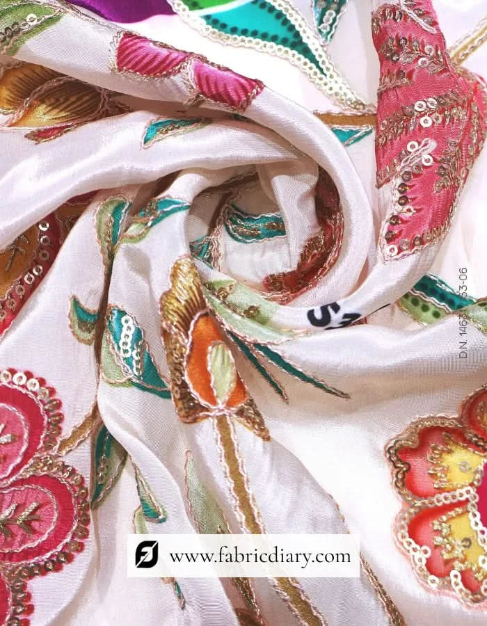 Light grey floral position printed fabric for gowns