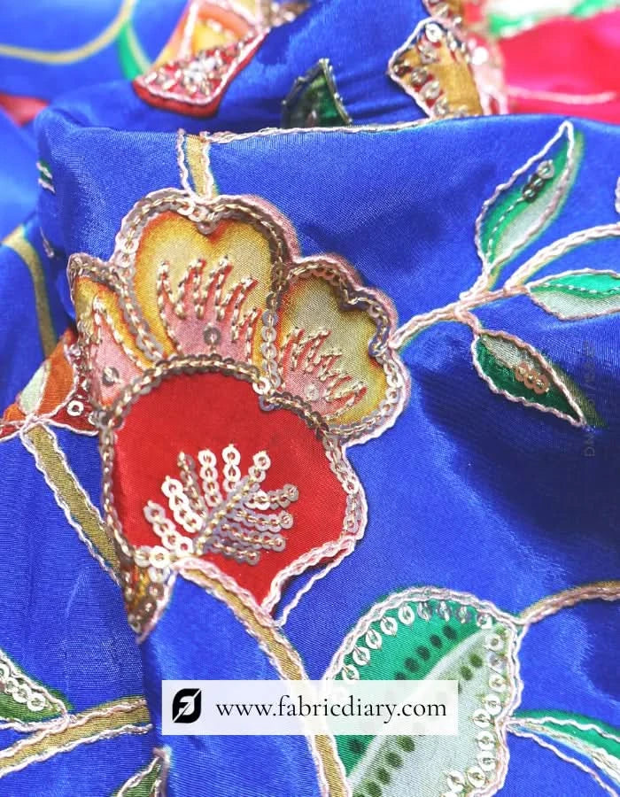 Royal Blue Floral Placement Fabric – Karnataka Designer Edit #14631 /153-07