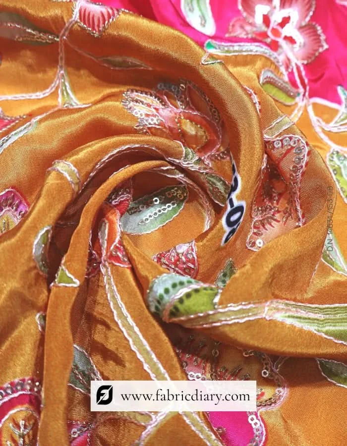 Grey-Orange Statement Print Floral Fabric – Kerala Handpicked #14631 /153-08