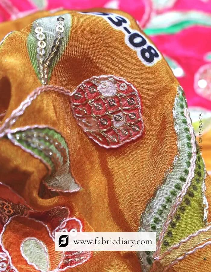 Grey-Orange Statement Print Floral Fabric – Kerala Handpicked #14631 /153-08