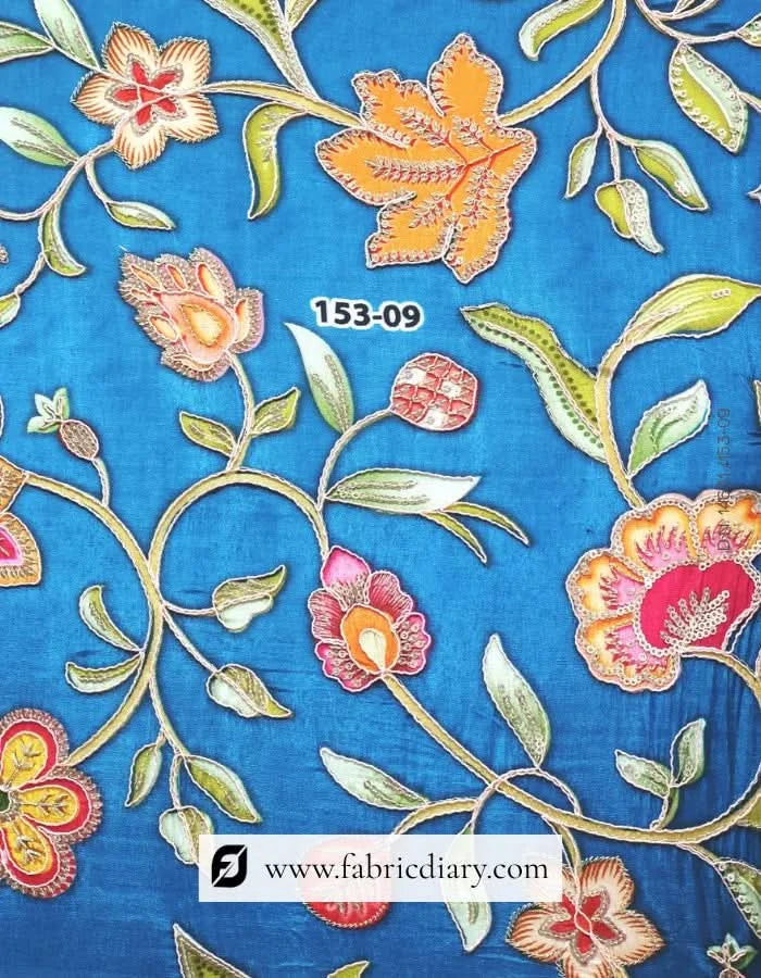  Fabric Diary floral panel in blue shades