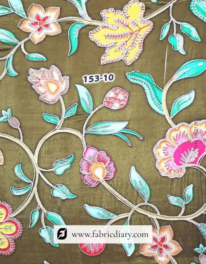  Folded blue floral print fabric with product tag