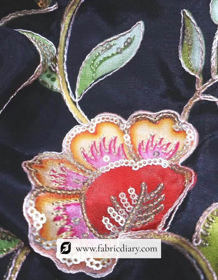 Jet Black Floral Position Print Fabric – Shop Rajasthan’s Heritage Look #14631 /153-12