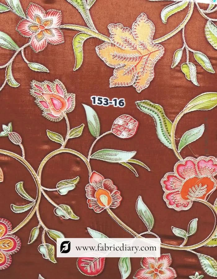  Close-up of azure floral position print fabric
