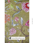  Detailed floral motif on grey-brown fabric close-up