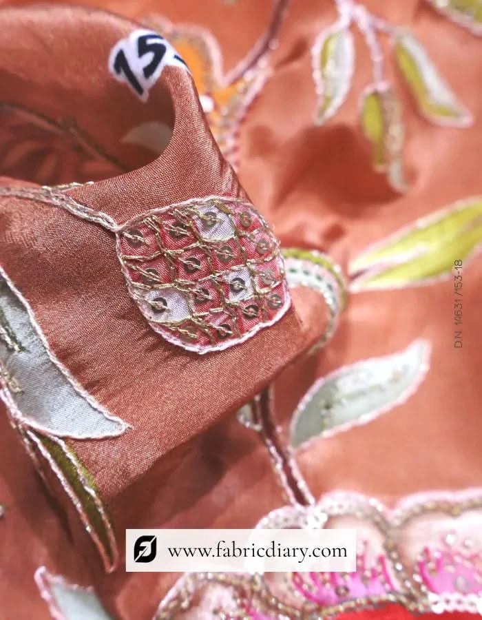  Panel printed red fabric for wedding wear in Punjab