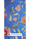  Indigo blue floral panel print fabric on wooden table