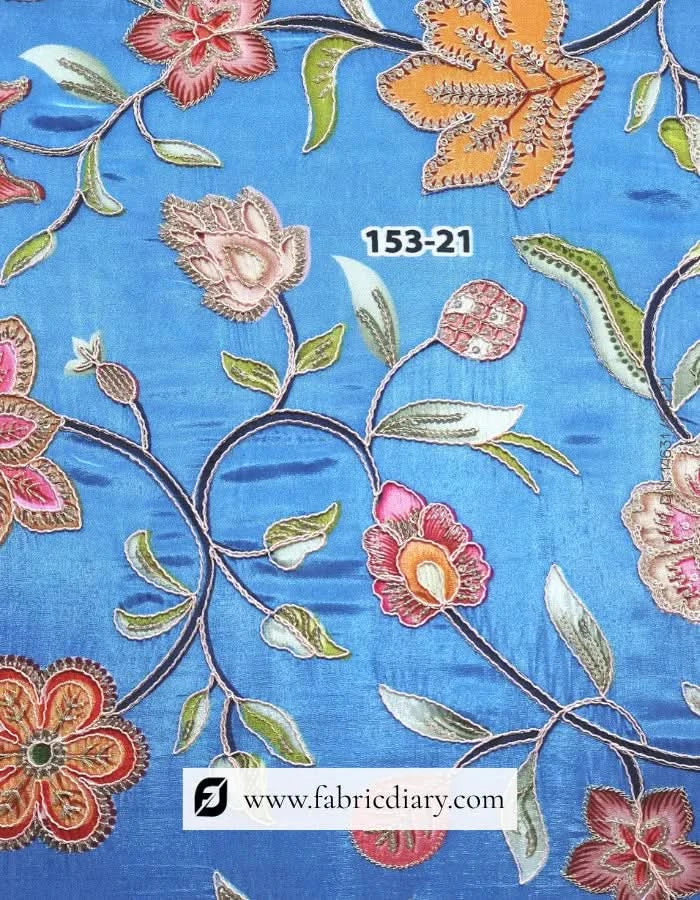  Close-up of indigo floral motifs in engineered layout