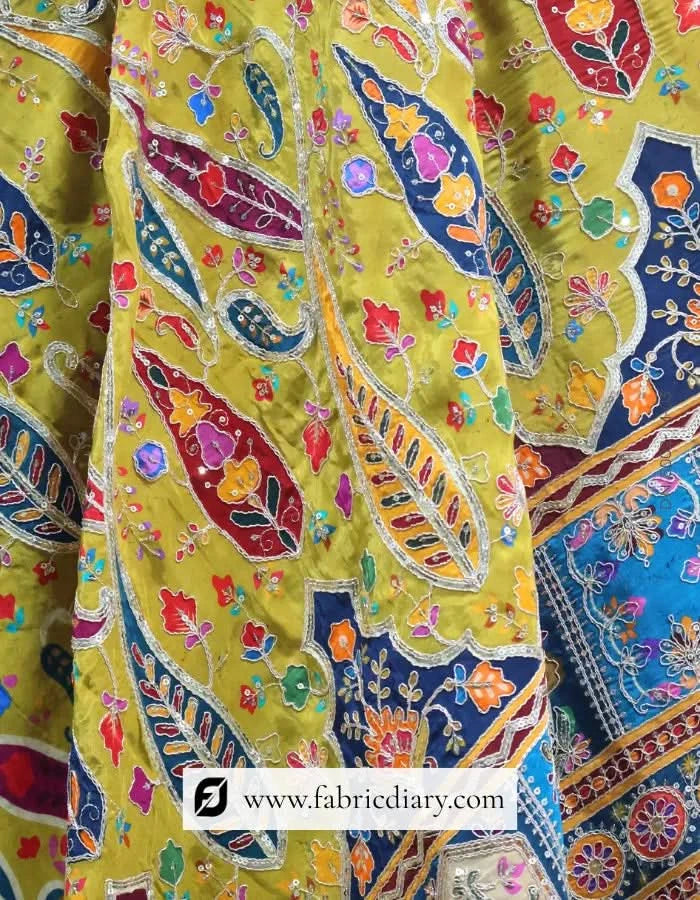 Mehendi Green Position Print Embroidery Fabric at Wholesale Price for Boutique Fashion – Inspired by Sabyasachi Mukherjee & Anita Dongre